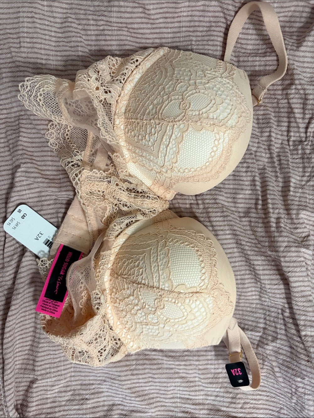 Lace Lasenza Double Push Up Bra  Cream orange NWT 32a